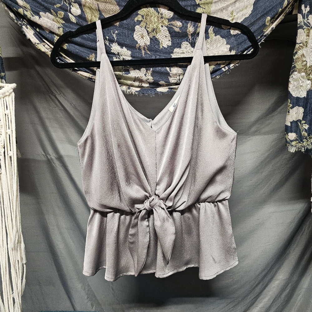 4/$20 She & Sky | Champagne Satiny Front Tie Detailed Blouse size Medium